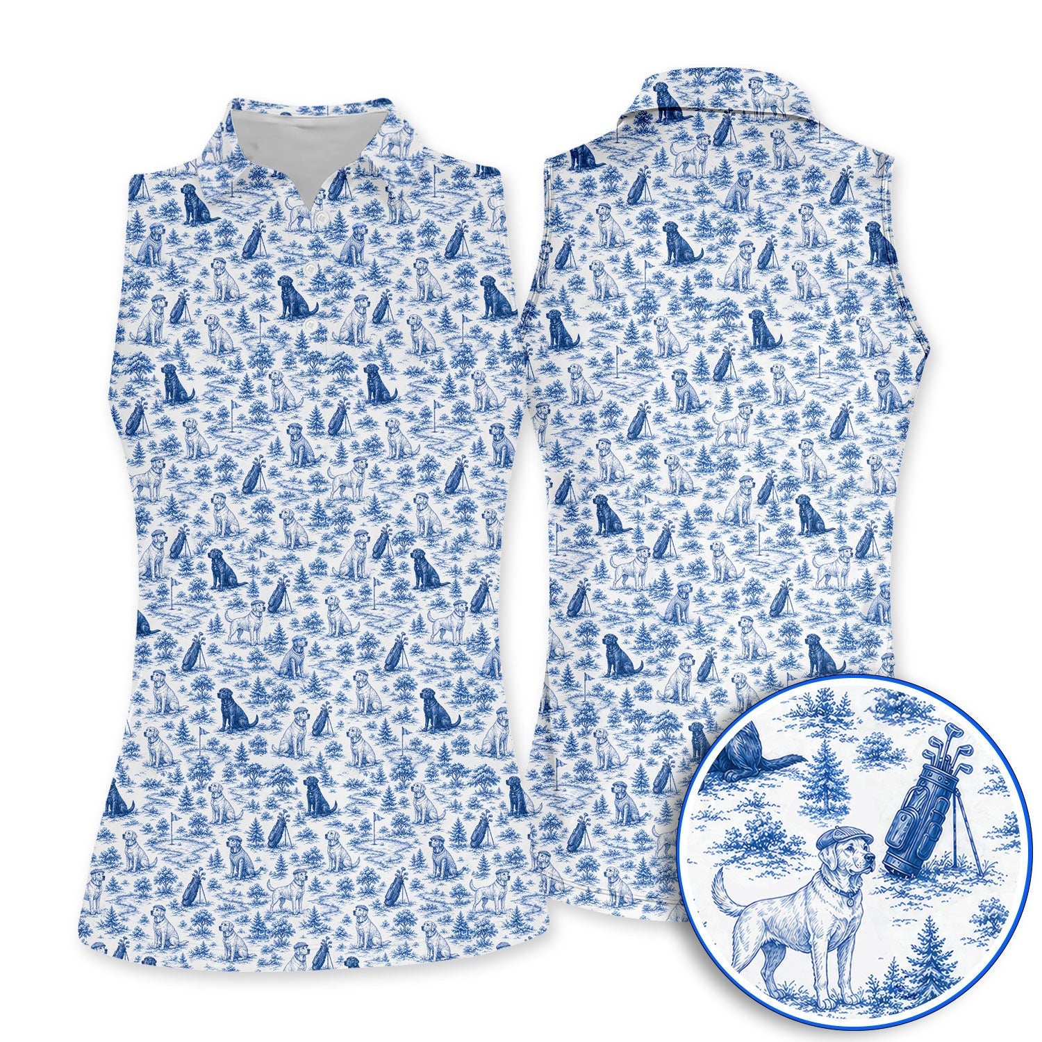 Labrador Toile De Jouy Pattern Golf Shirt, Classic Dog Lover Golf Polos, Luxury Golf Gift For Golfer