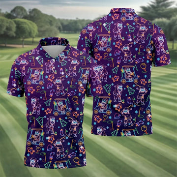 Christmas Neon Santa Golf Pose Men's Funny Golf Tops, Christmas Golf Shirt, Polo Shirts For Men
