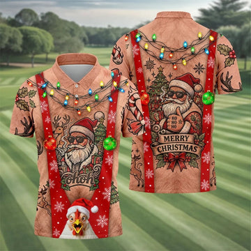 Funny Santa Suspenders Christmas Golf Polo Shirt, Mens Golf Polo, Golf Apparel For Men