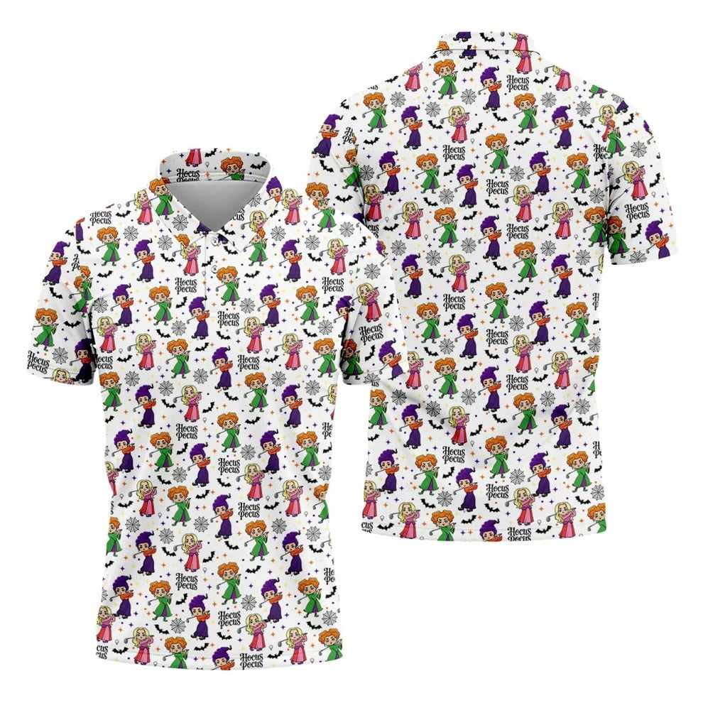 Hocus Pocus Horror Character Polo Shirt, Halloween Shirts For Men, Mens Golf Polo