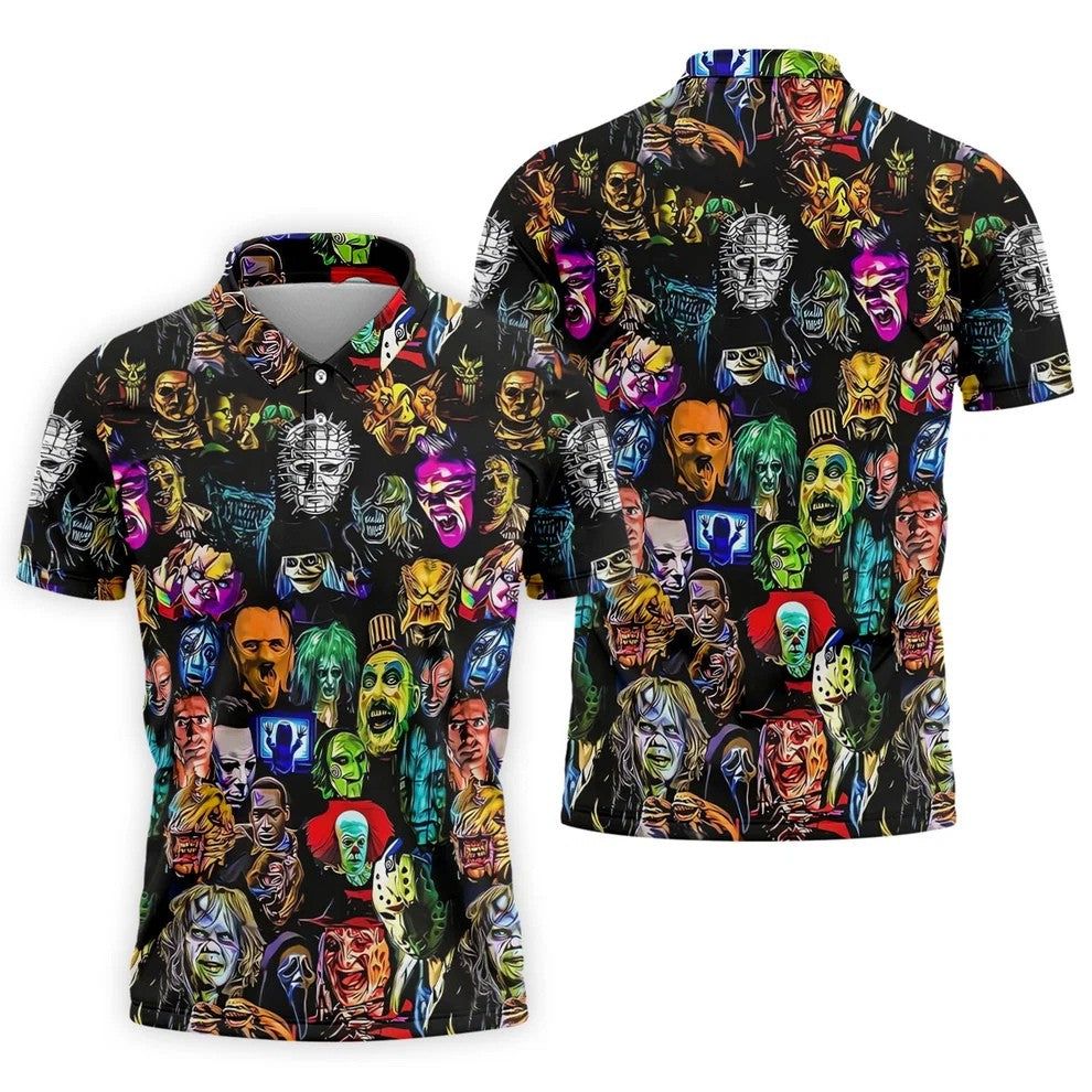 Halloween Horror Character Hawaiian Golf Shirt, Mens Golf Polo, Golf Shirts For Men