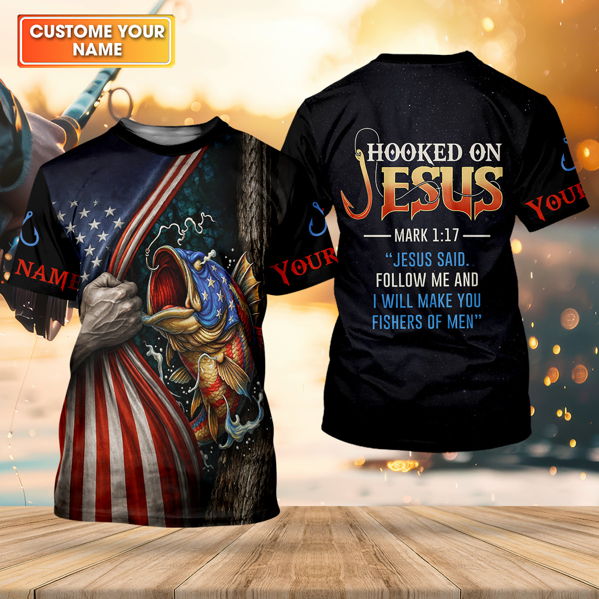Hooked On Jesus Shirt, Personalized Christian Fishing Shirt, Mark 1:17 Fisher Of Men, Fishing UPF Shirts