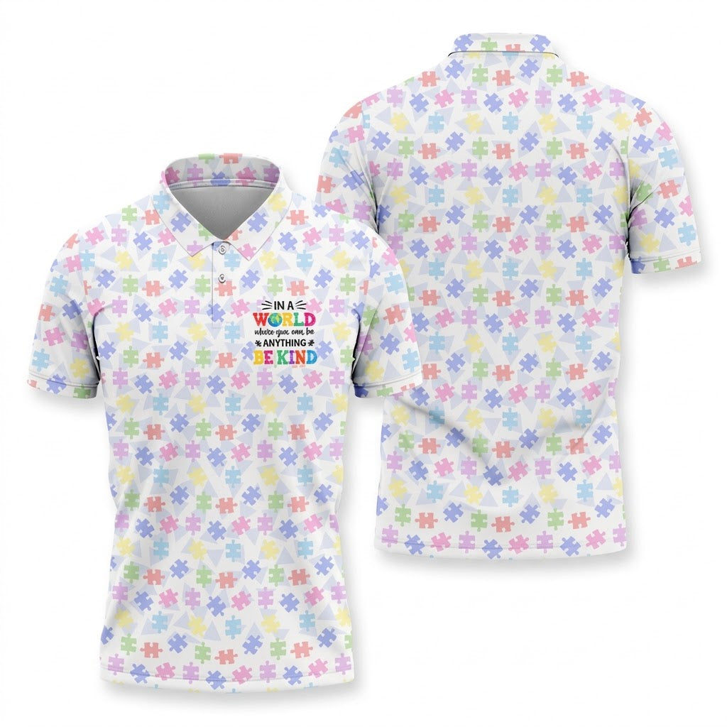 In A World Where You Can Be Anything Be Kind Autism Puzzle Golf Shirts For Men, Polo ShirtFor Men