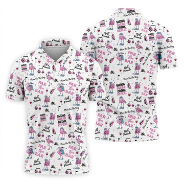 Par Then Bar Flamingo Funny Men Polo ShirtFun Golf Polos For Men, Golf Shirts, Dad Golf Gift