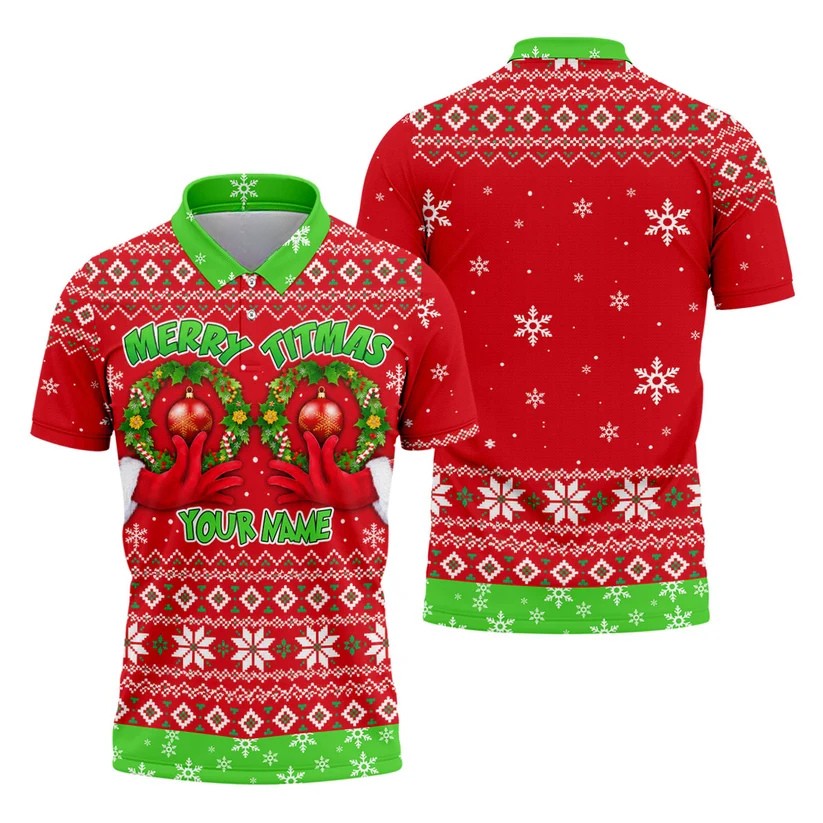 Custom Name Merry Titmas Polo Shirt, Christmas Golf Shirt For Men, Mens Golf Apparel