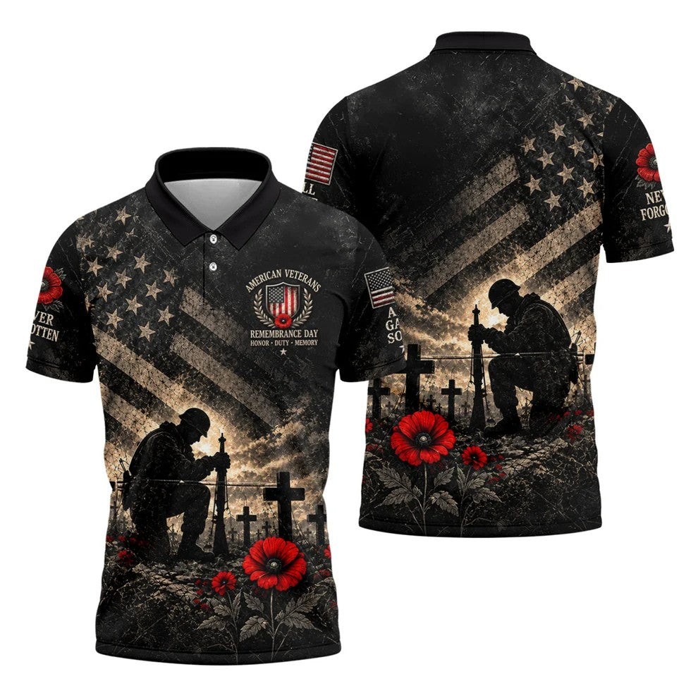 Poppy Soldier Memorial Golf Polo Shirt, Veterans Day Shirt, Mens Golf Polo Shirts