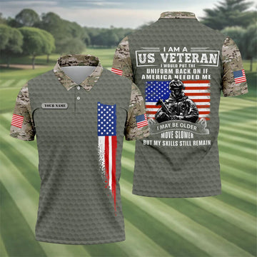 I Am A US Veteran American Flag Camo Golf Shirt, 250 Years 4th Of July Golf Shirts For Men