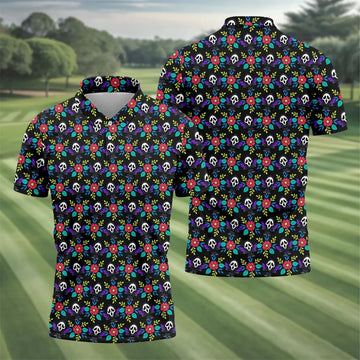 Floral Horror Character Halloween Polo Shirt, Halloween Shirts For Men, Mens Golf Polo