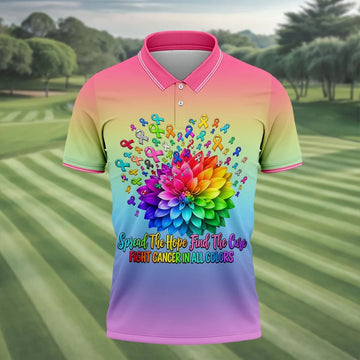 Spread Hope Find The Cure Rainbow Cancer Polo Shirt, Golf Shirts For Men, Mens Golf Shirts