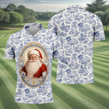Xmas In July Santa Portrait Christmas Polo Shirt, Mens Golf Polo, Mens Golf Apparel