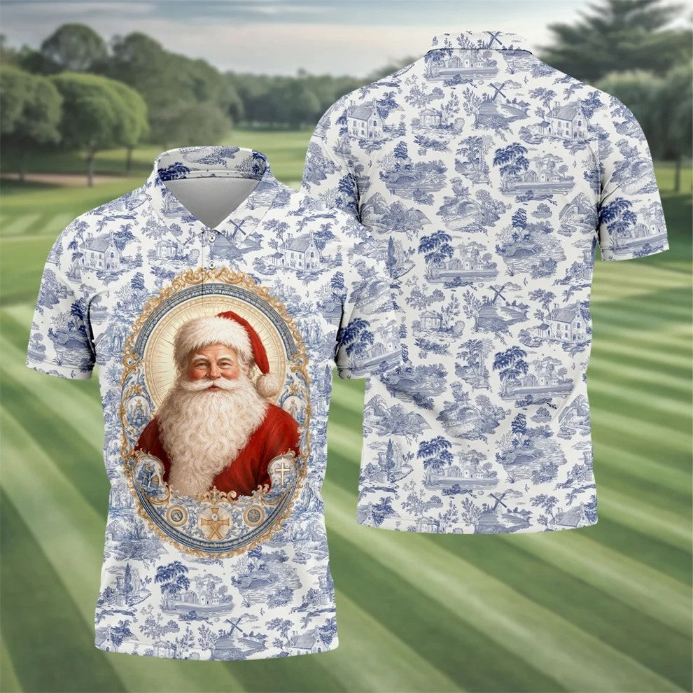 Xmas In July Santa Portrait Christmas Polo Shirt, Mens Golf Polo, Mens Golf Apparel
