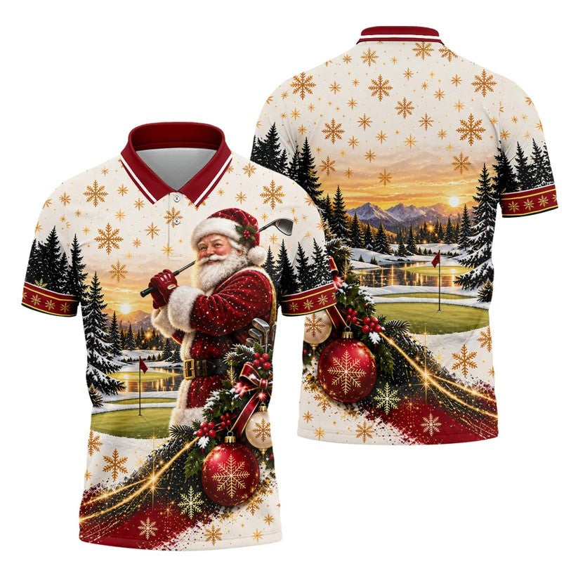 Vintage Santa Winter Christmas Golf Polo, Printed Golf Shirts, Golf Apparel For Men