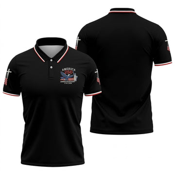 Faith Cross Bald Eagle America 250 Anniversary Black Patriotic Golf Shirt, Golf Shirts For Men