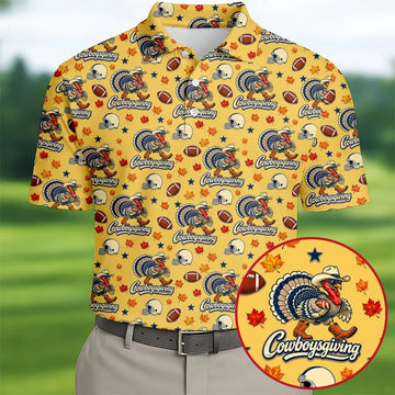 Cowboysgiving Thanksgiving Golf Shirt, Golf Shirts For Men, Mens Holiday Golf Shirts