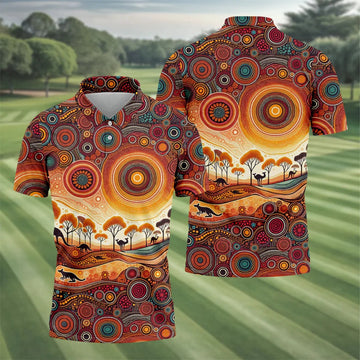 Australian Aboriginal Colourful Art Golf Tops For Men, Australia Kangaroo Polo Shirts For Men