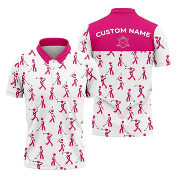 Funny Stick Figure Breast Cancer Golf Shirt, Fun Golf Shirts For Men, Breast Cancer Support Shirt