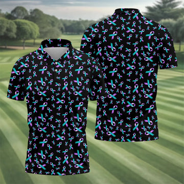 Suicide Prevention Awareness Ribbon Pattern Golf Polo Shirt, Mens Golf Polo, Golf Apparel For Men
