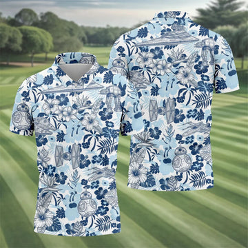 Retro Spacecraft Hawaiian Golf Polo Shirt, Men's Golf Shirt, Printed Golf Shirts