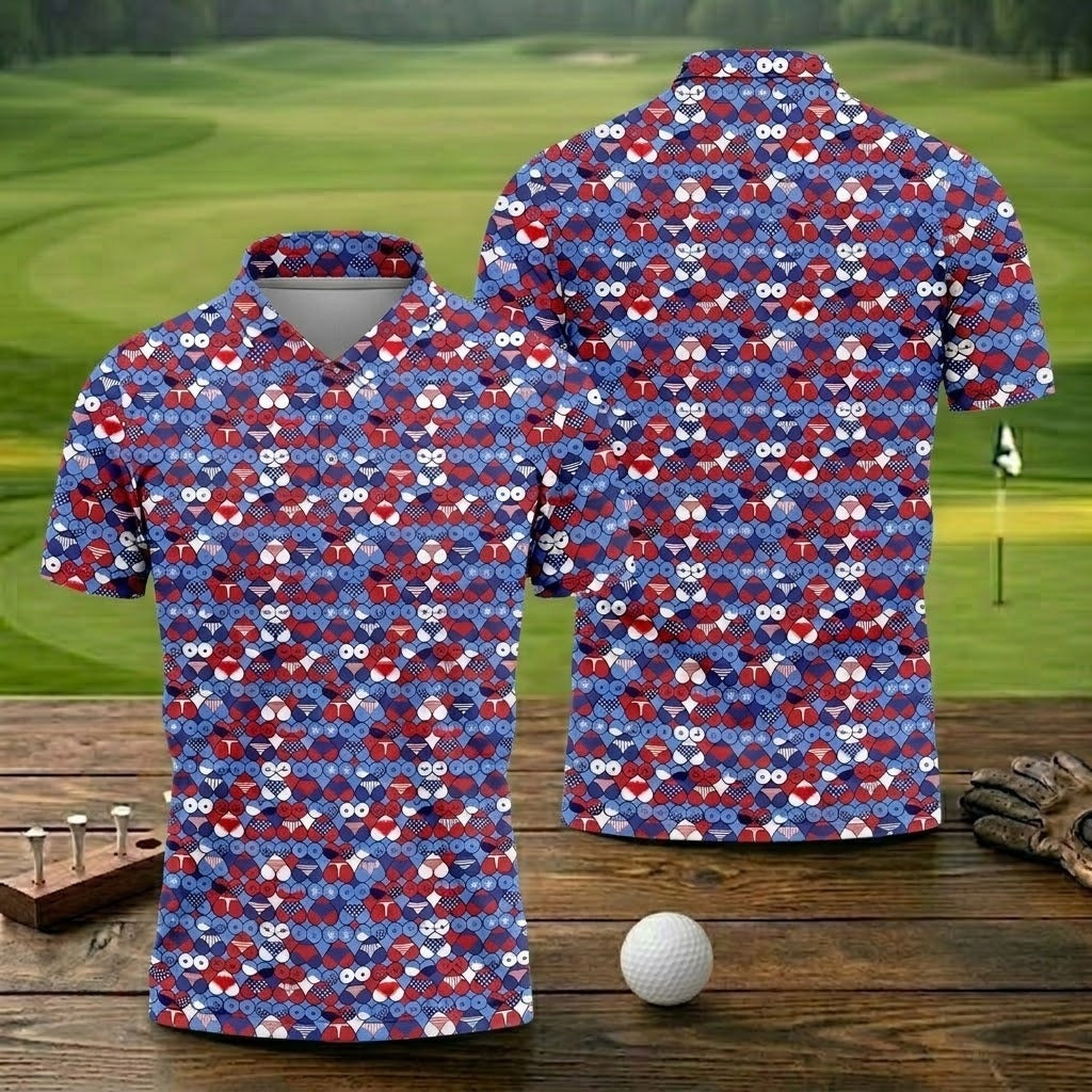 Red Blue White Naughty Fun Patriotic Golf Shirt, 250th Anniversary Fun Golf Shirts For Men, Polo ShirtFor Men