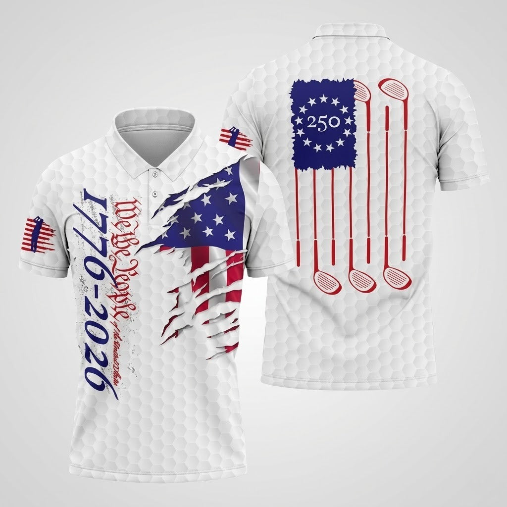 We The People Golf Tops For Men, 250 Years Of America Golf Shirt, 4th Of July Polo ShirtFor Men
