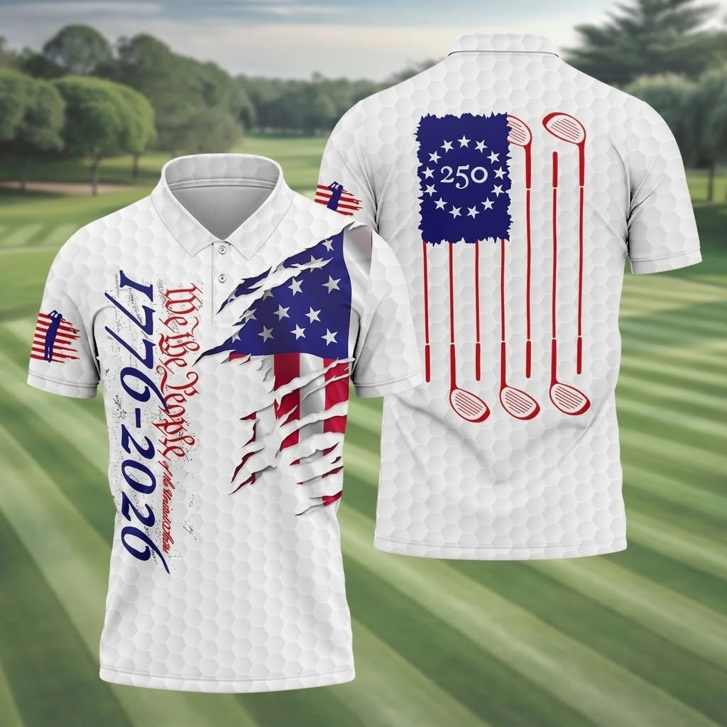 We The People Golf Tops For Men, 250 Years Of America Golf Shirt, 4th Of July Polo ShirtFor Men
