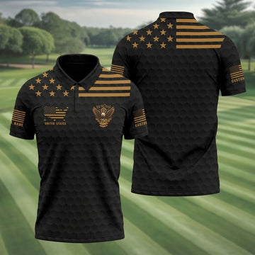 250th Anniversary We The People Patriotic Golf Shirt Men - 4th of July USA Flag Golf Polo, Black Honeycomb Design