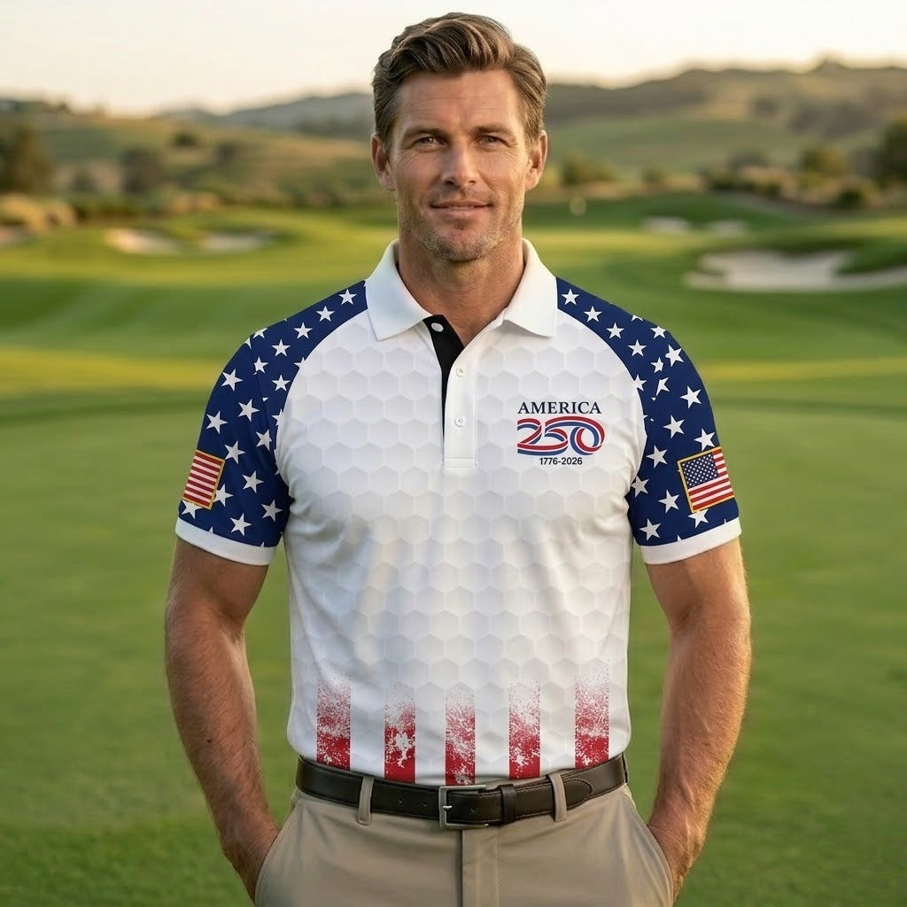 250th Anniversary Descendant Of A Patriot American Flag Golf Shirt, Patriotic 4th Of July Golf Shirts For Men