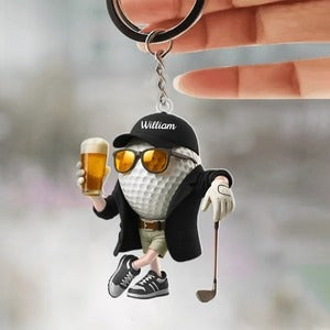 Custom Name Golf Ball Beer Acrylic Ornament, Christmas Ornaments, Golfer Gilf