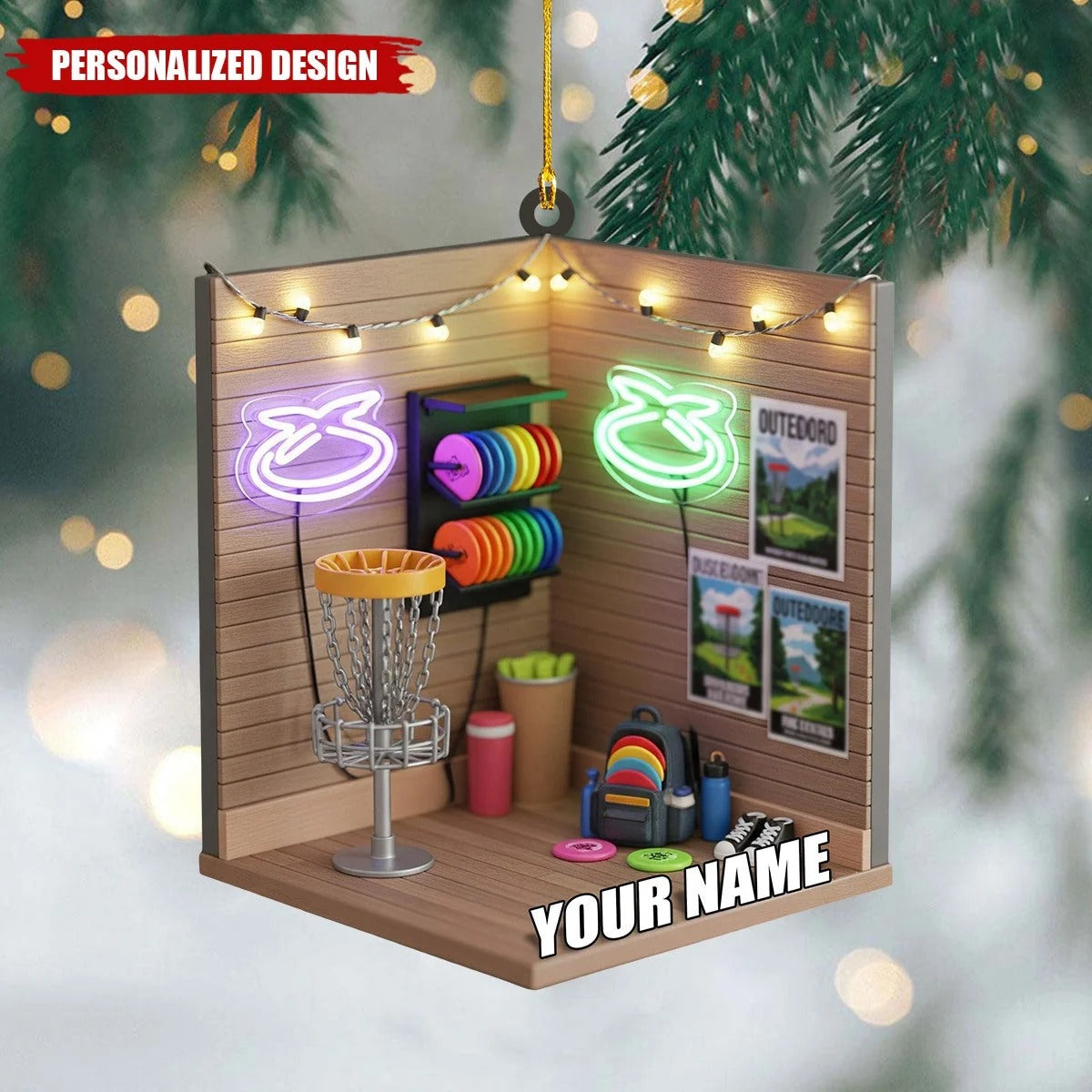 Custom Name Disc Golf Room Acrylic Ornament, Christmas Ornaments, Disc Golf Gifts