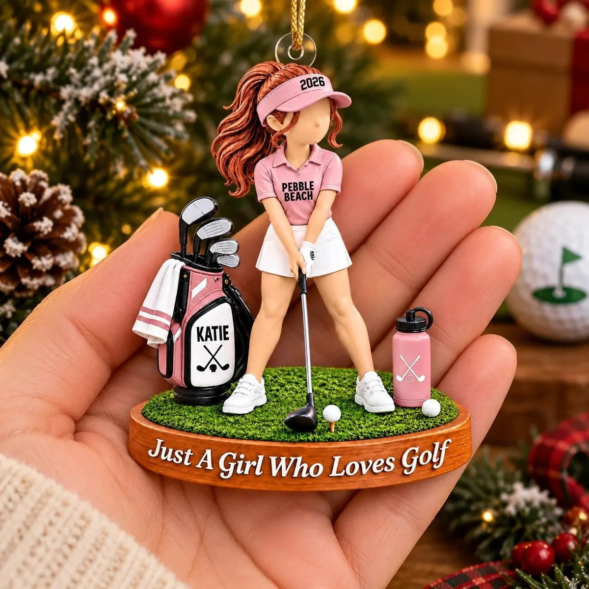 Custom Girl Loves Golf Acrylic Ornament, Christmas Tree Decor, Golf Gifts for Her
