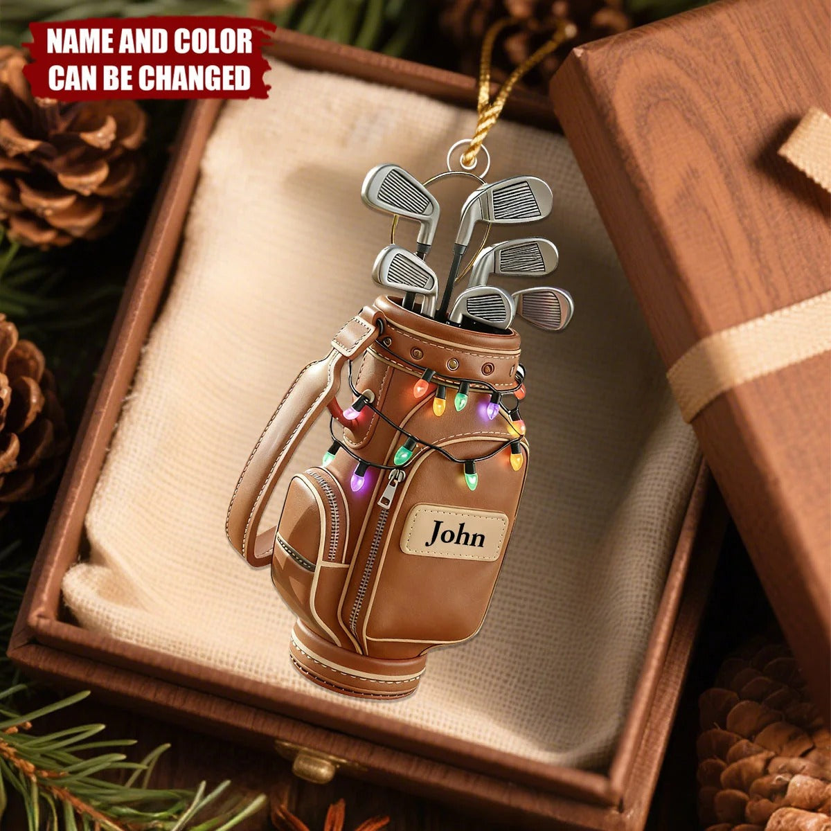 Custom Name Golf Bag Acrylic Ornament, Christmas Ornaments, Golfer Gifts