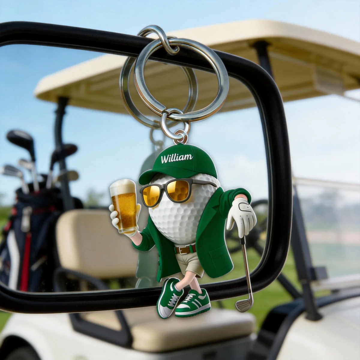 Custom Name Golf Ball Beer Acrylic Ornament, Christmas Ornaments, Golfer Gilf