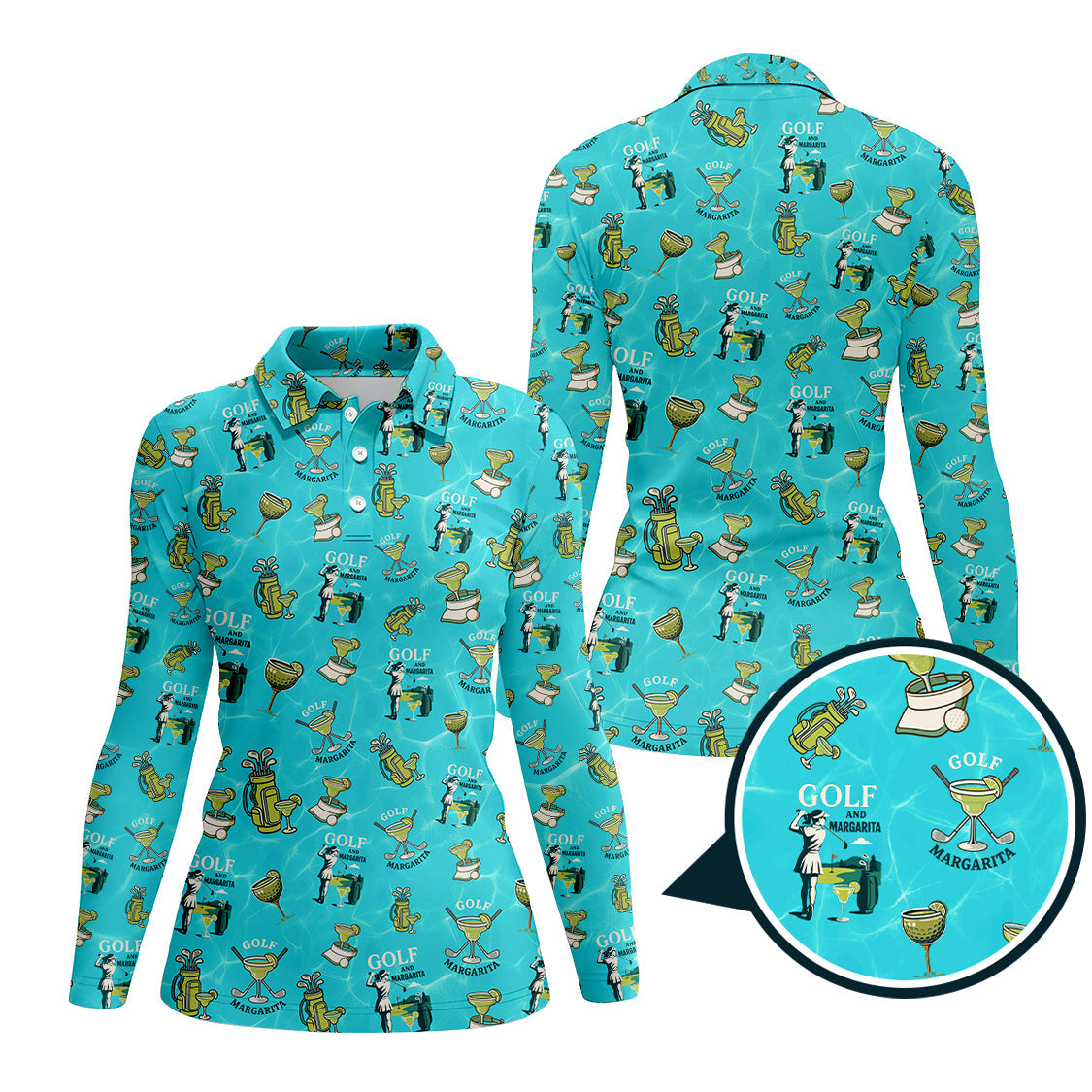 Golf And Margarita Pattern Shirts, Funny Cocktail Golf Polos For Women, Ladies Golf Shirt
