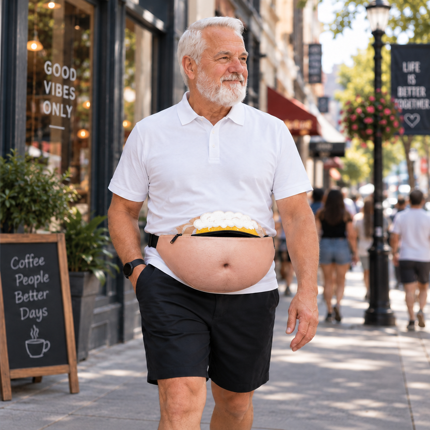Realistic Fake Belly Fanny Pack, Funny Waist Bag, Novelty Gag Gift for Men and Women
