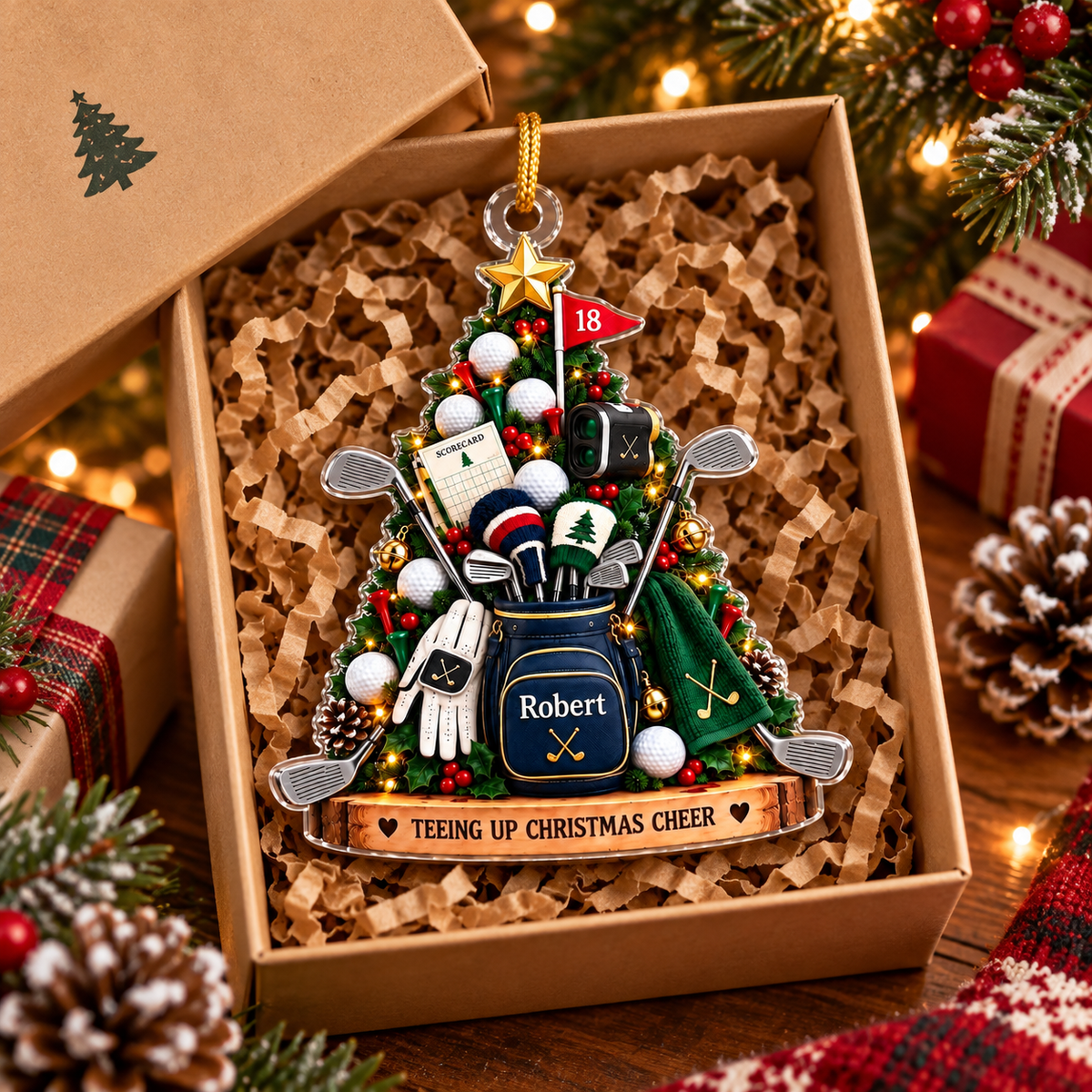 Custom Name Golf Bag Christmas Tree Acrylic Ornament, Christmas Ornaments, Golf Gifts