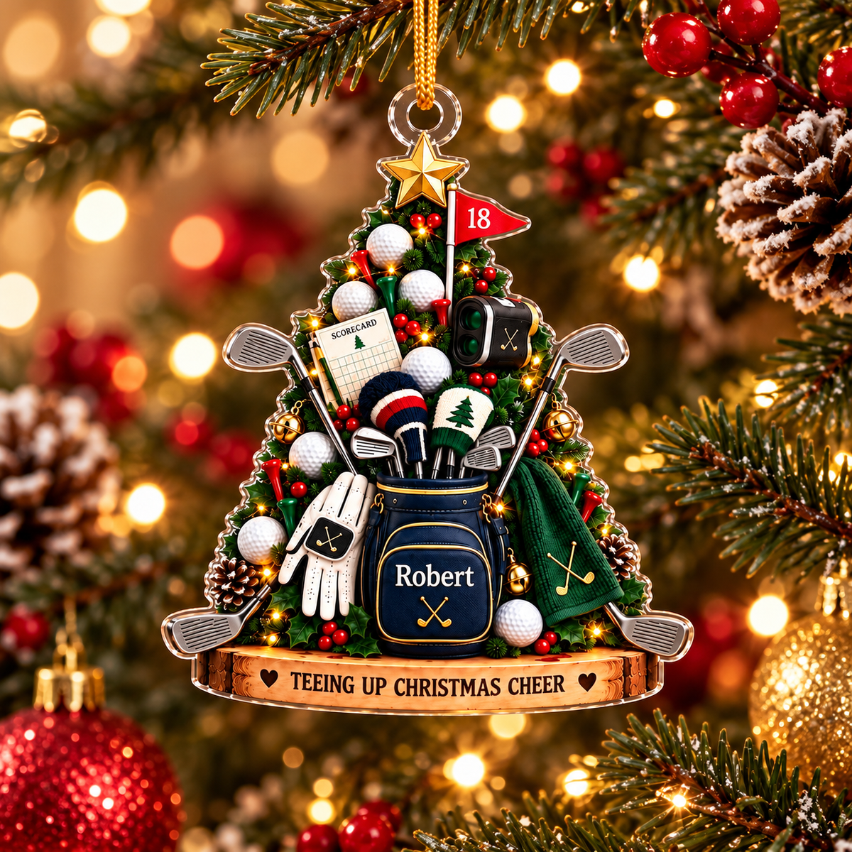 Custom Name Golf Bag Christmas Tree Acrylic Ornament, Christmas Ornaments, Golf Gifts