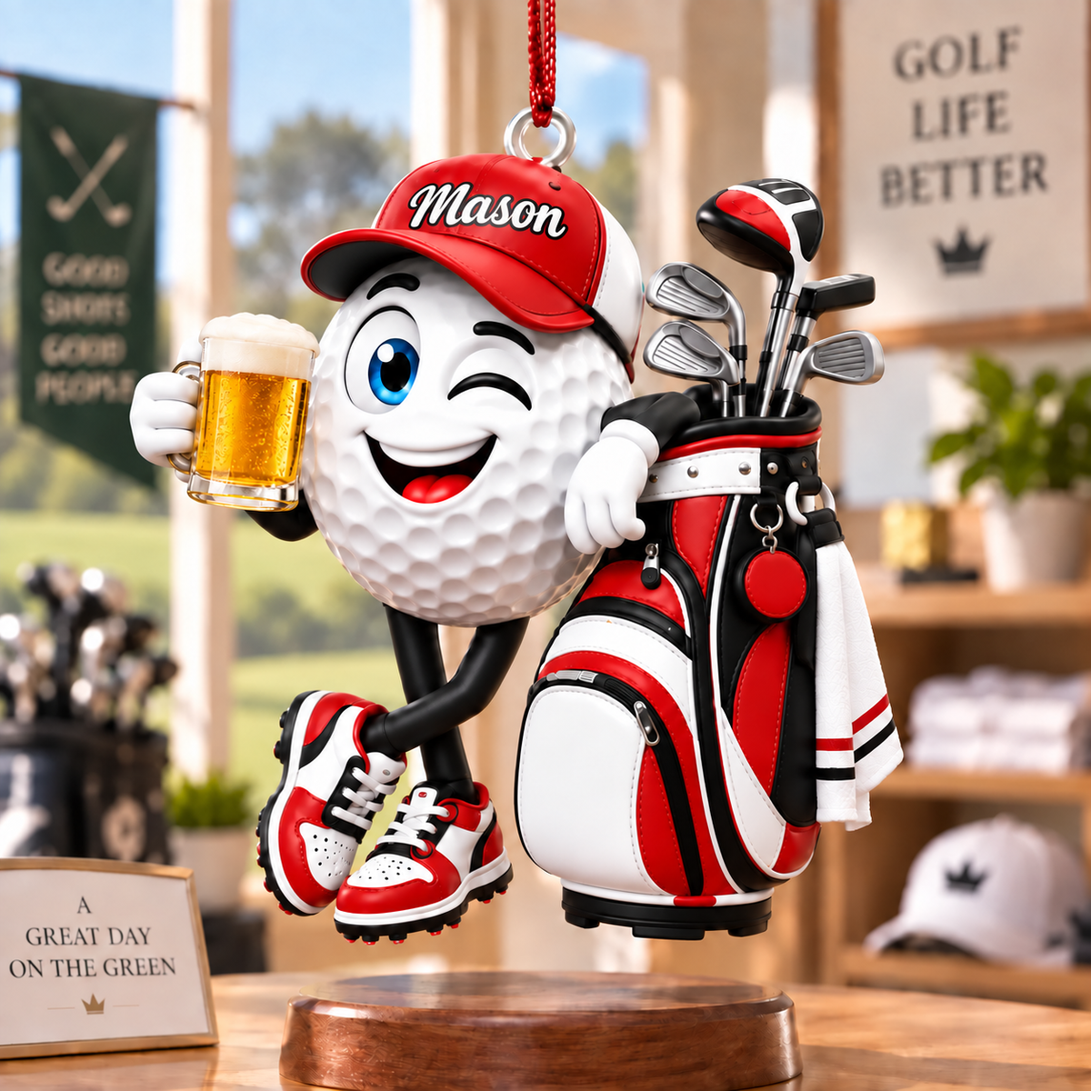 Custom Name Beer Golf Ball Acrylic Ornament, Golf Lover Gifts, Christmas Tree Decor