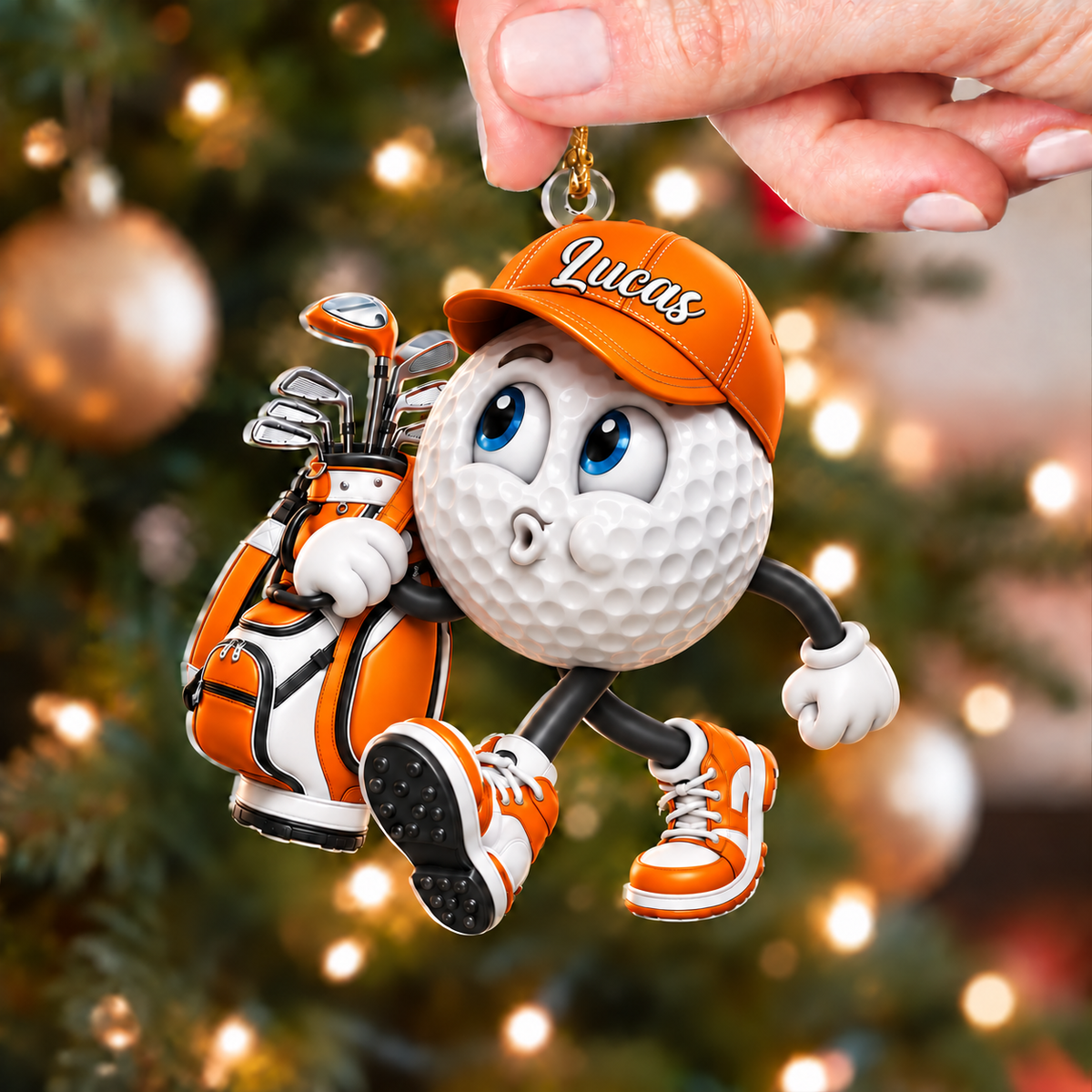 Custom Name Pouting Golf Ball Acrylic Ornament, Christmas Ornaments, Golf Gift Ideas