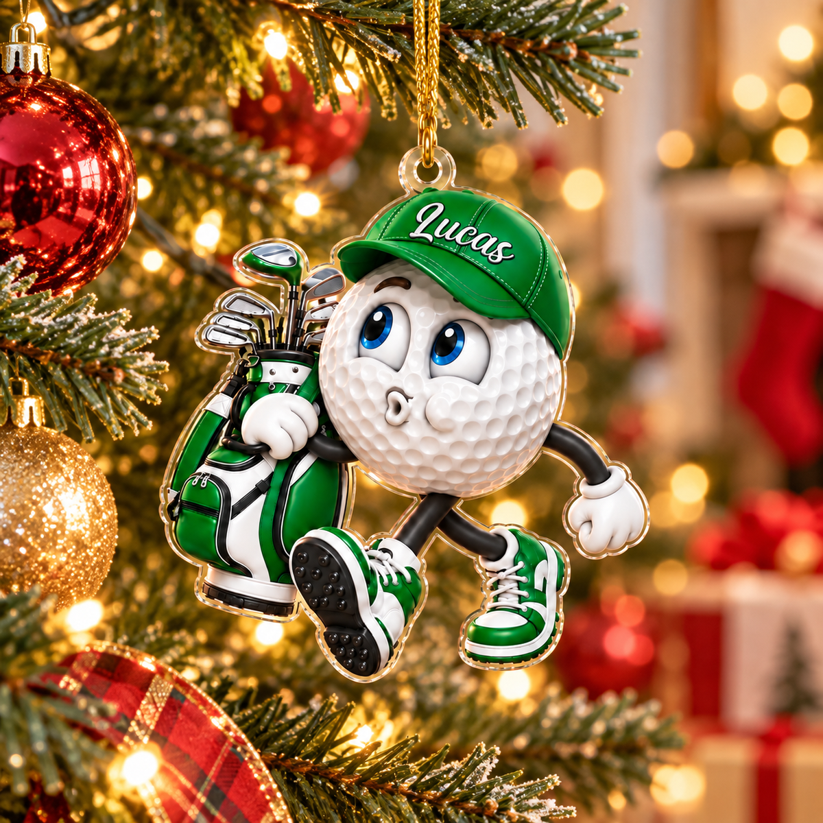 Custom Name Pouting Golf Ball Acrylic Ornament, Christmas Ornaments, Golf Gift Ideas