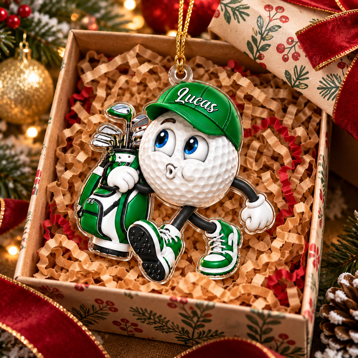 Custom Name Pouting Golf Ball Acrylic Ornament, Christmas Ornaments, Golf Gift Ideas