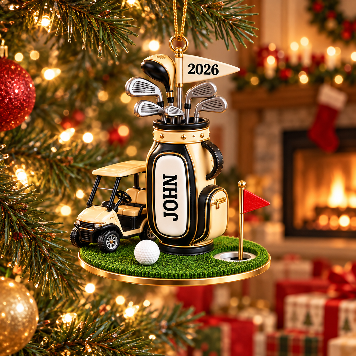 Custom Name Golf Bag And Cart Acrylic Ornament, Golf Lover Gifts, Christmas Tree Decor