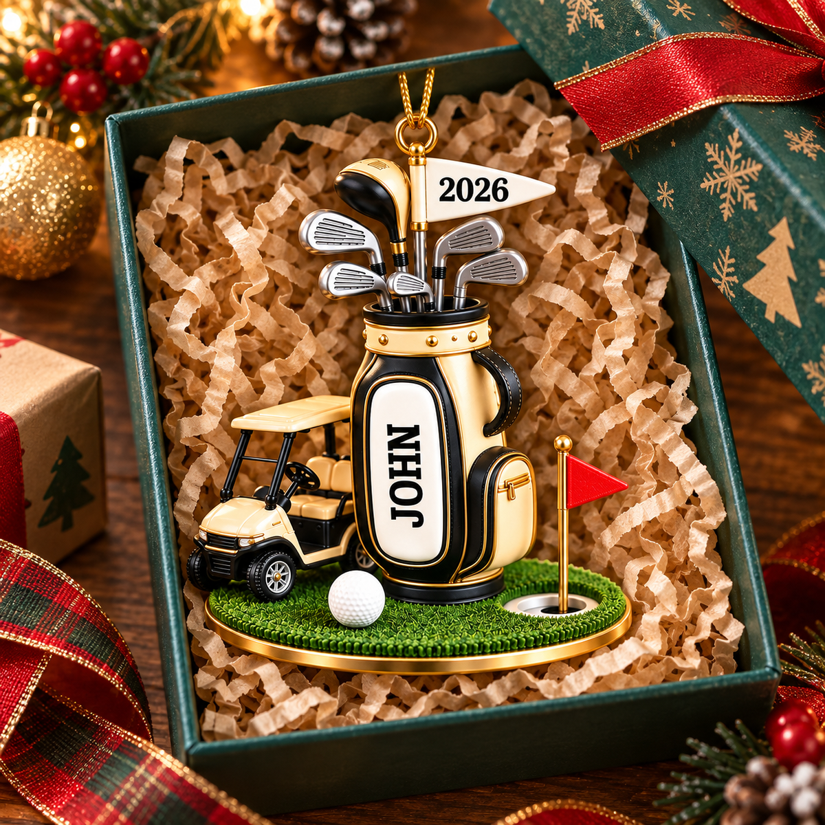 Custom Name Golf Bag And Cart Acrylic Ornament, Golf Lover Gifts, Christmas Tree Decor