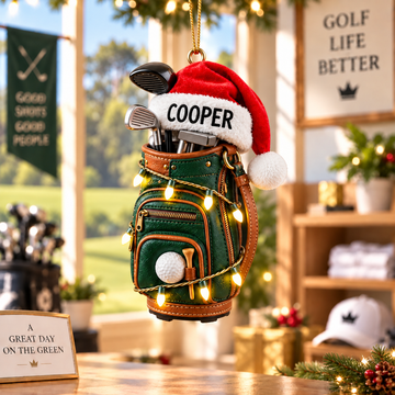 Custom Name Santa Hat Golf Bag Acrylic Ornament, Golf Christmas Gifts, Golf Ornaments