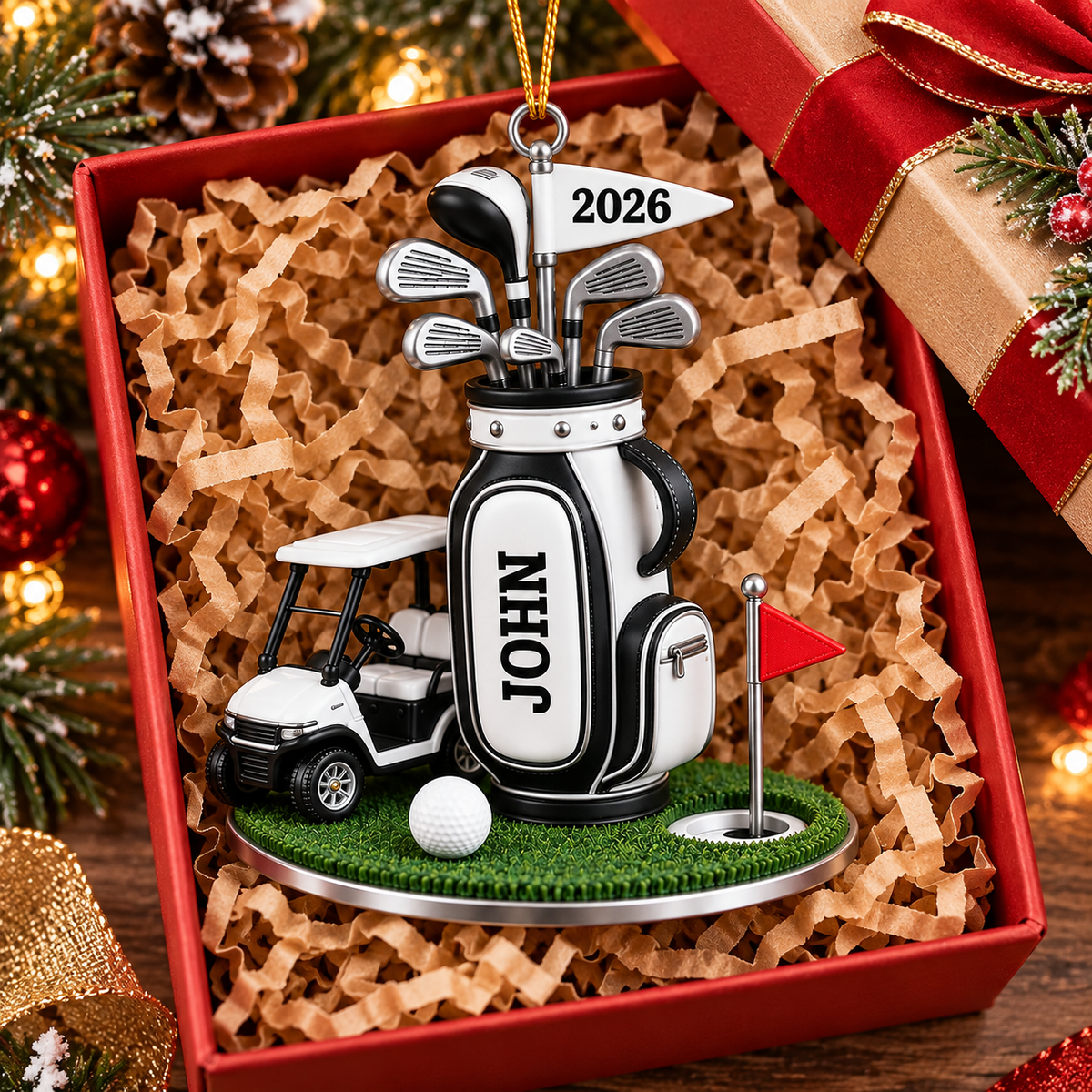 Custom Name Golf Bag And Cart Acrylic Ornament, Golf Lover Gifts, Christmas Tree Decor