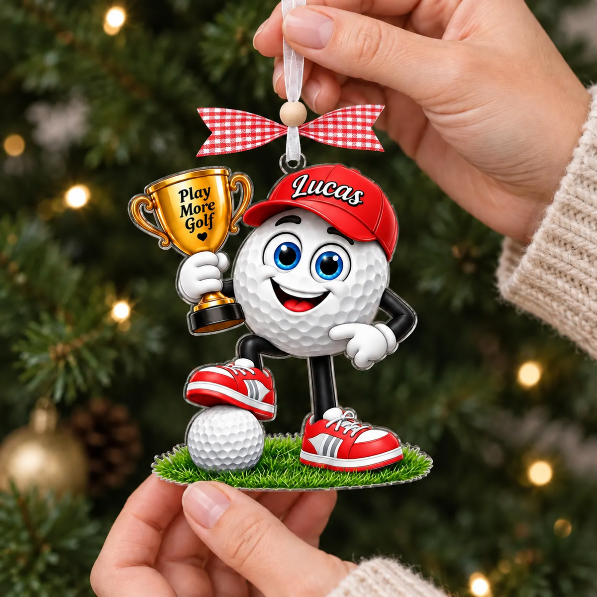 Custom Name Golf Ball Trophy Acrylic Ornament, Personalized Golf Gifts, Xmas Decorations