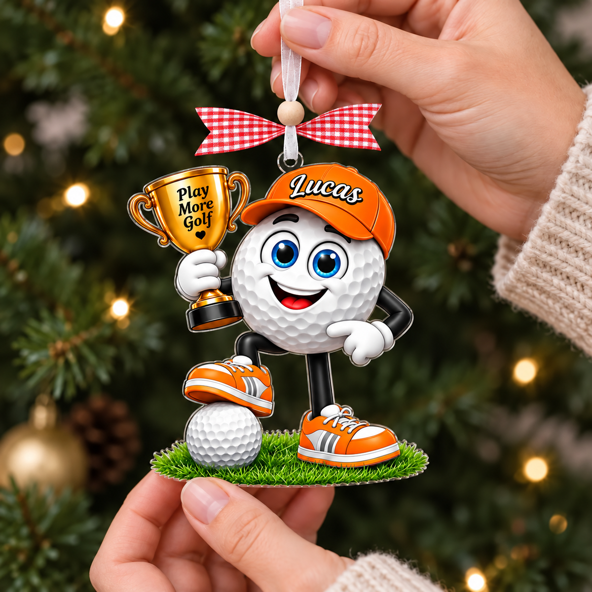 Custom Name Golf Ball Trophy Acrylic Ornament, Personalized Golf Gifts, Xmas Decorations