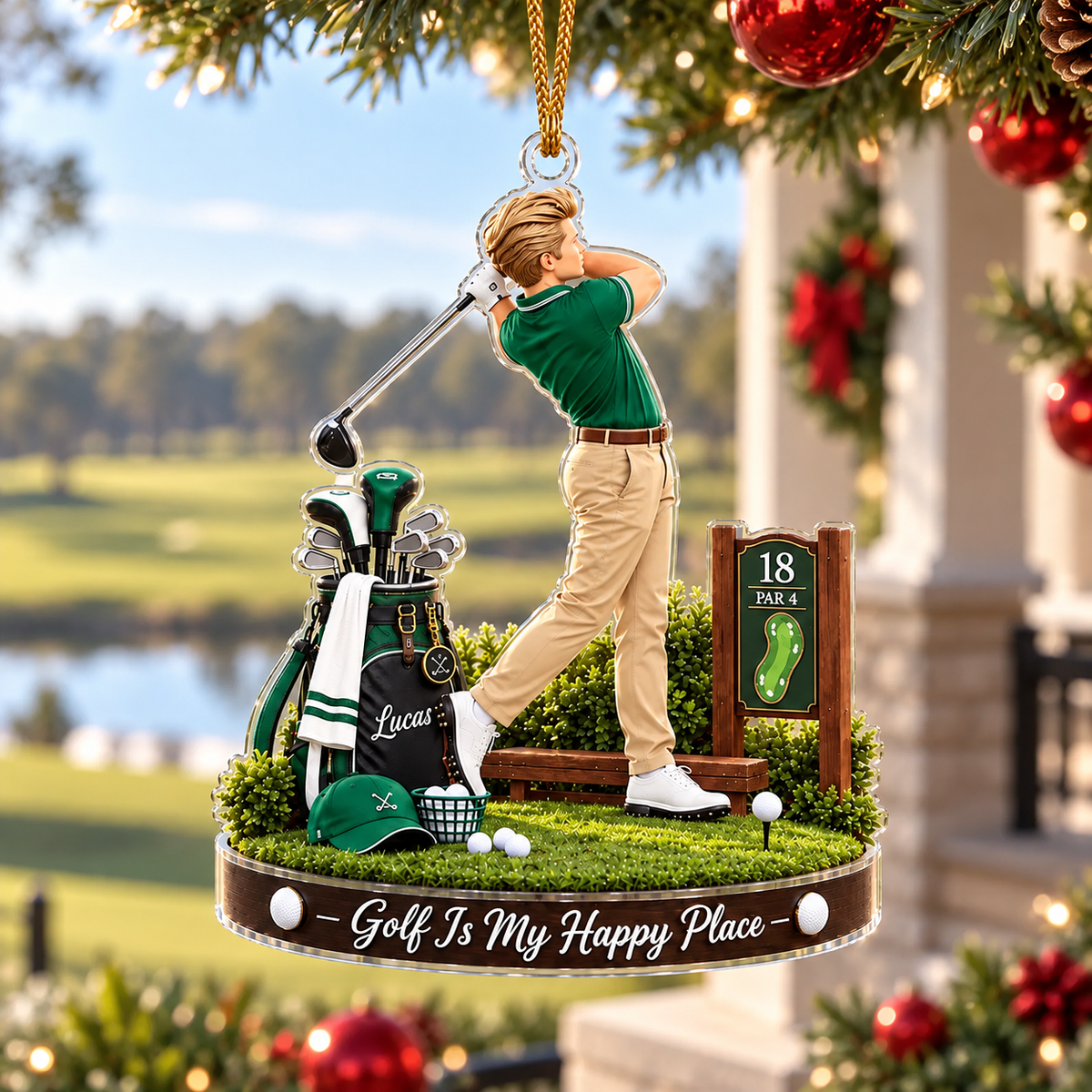 Custom Golfer Acrylic Ornament, Holiday Ornaments, Golf Lover Gifts