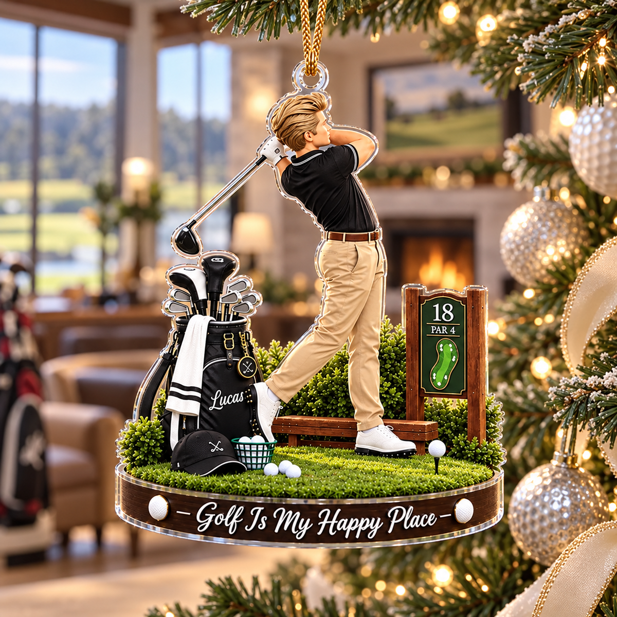 Custom Golfer Acrylic Ornament, Holiday Ornaments, Golf Lover Gifts