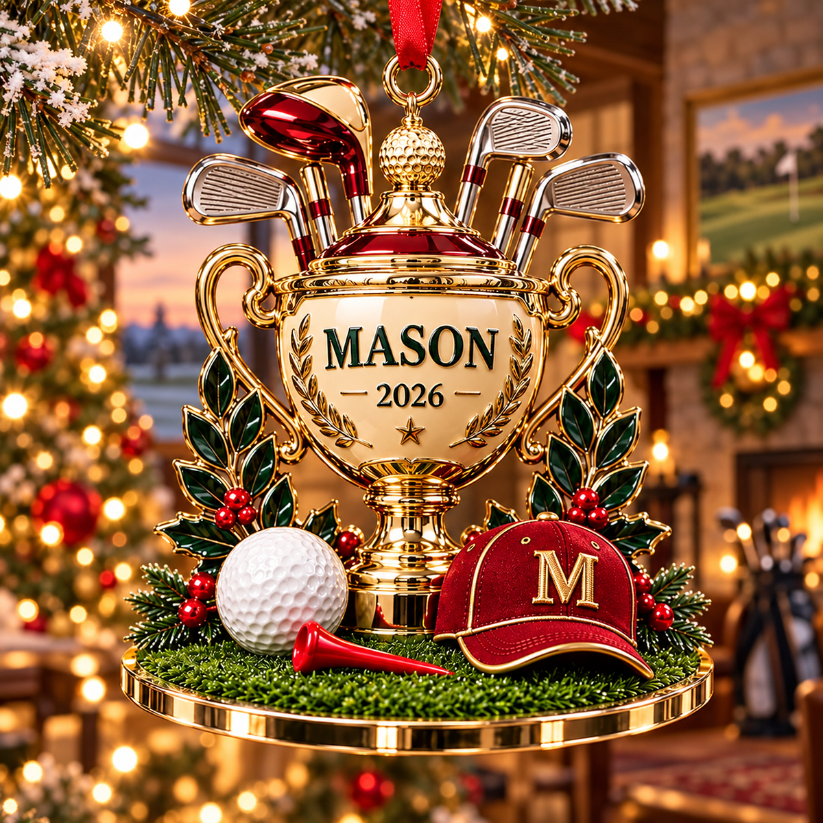 Custom Golf Trophy Acrylic Ornament, Christmas Tree Decor, Gifts For Dad
