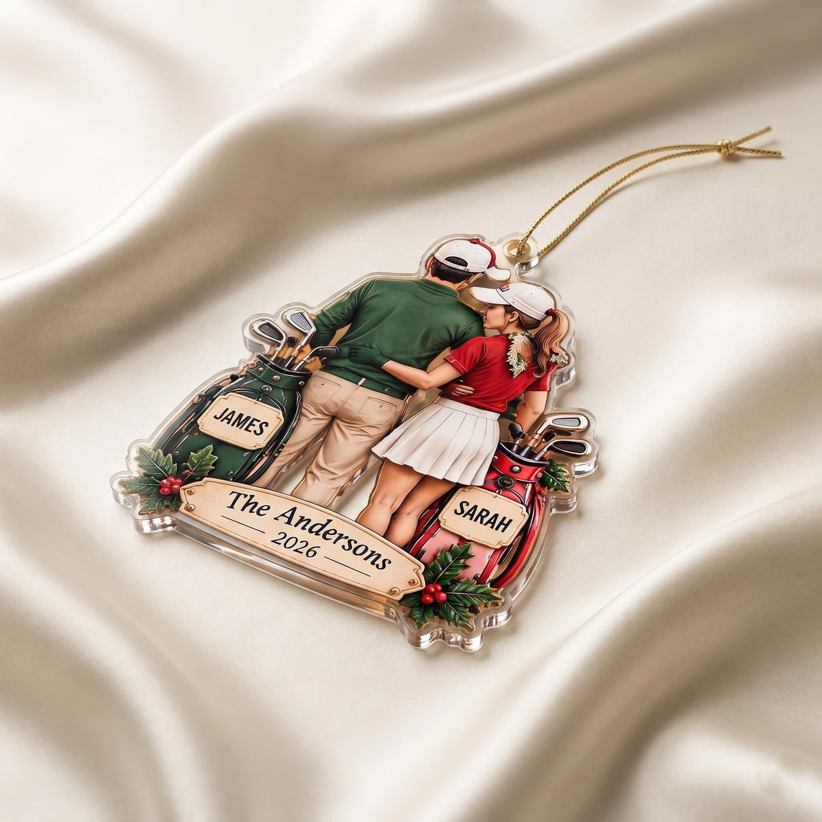 Custom Golf Couple Acrylic Ornament, Christmas Decorations, Gifts For Couples